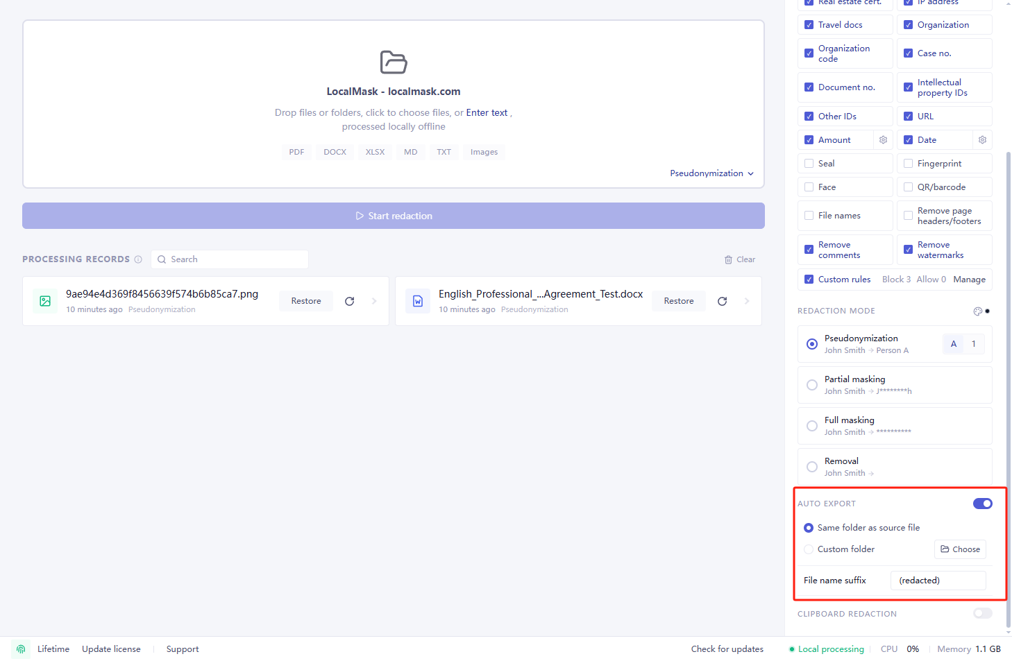Automatic Export settings in LocalMask