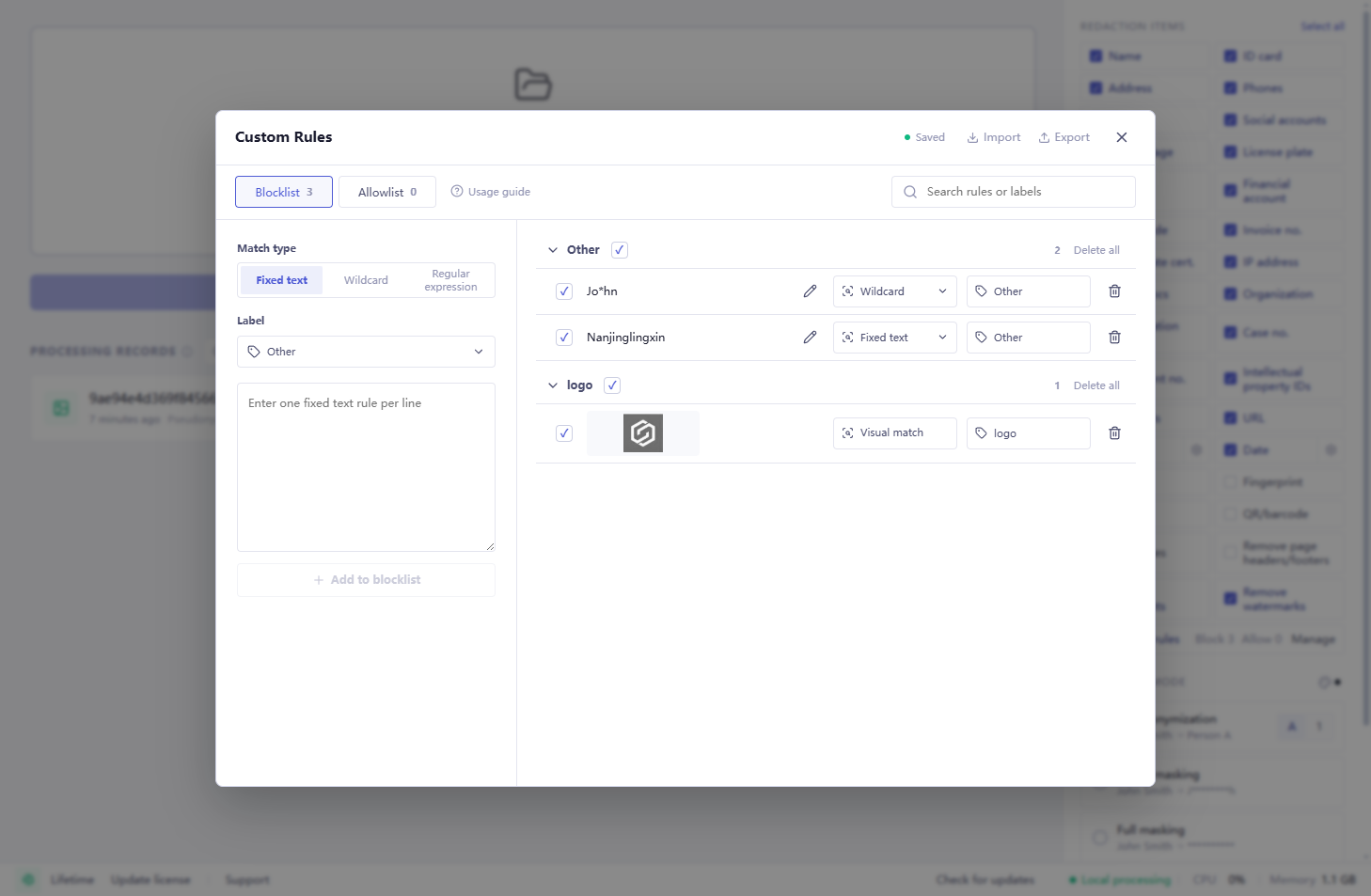 Custom rule management in LocalMask